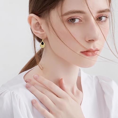 Black Onyx Drop Earrings for Women Sterling Silver 14k Gold Plated Filigree Dangle Leverback Earrings Jewelry Gift for Girls2