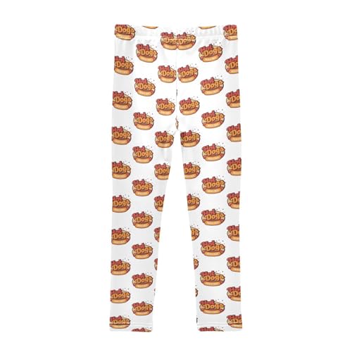 Hot Dog Pattern Background Girls Leggings,Workout Leggings for Girls Toddler Athletic Leggings Size for 3-10T2
