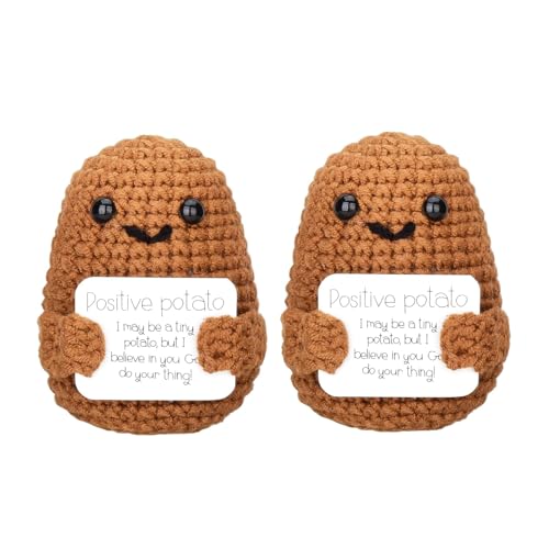 2er Pack Positive Potato Pocket Hug Geschenk, DealKits Lustige Plüschtiere Strickwolle Positive Kartoffel Puppe, Mutmacher Glückbringer für Kinder, Freundinnen, Familie, Frauen