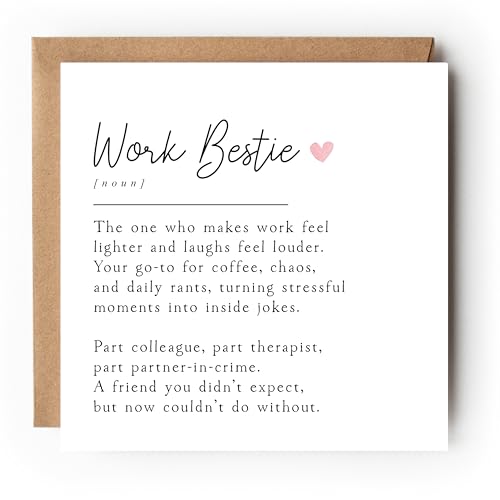 Work Bestie Definition Greeting Card Funny Birthday Card Blank Inside 300gsm with Kraft Envelope