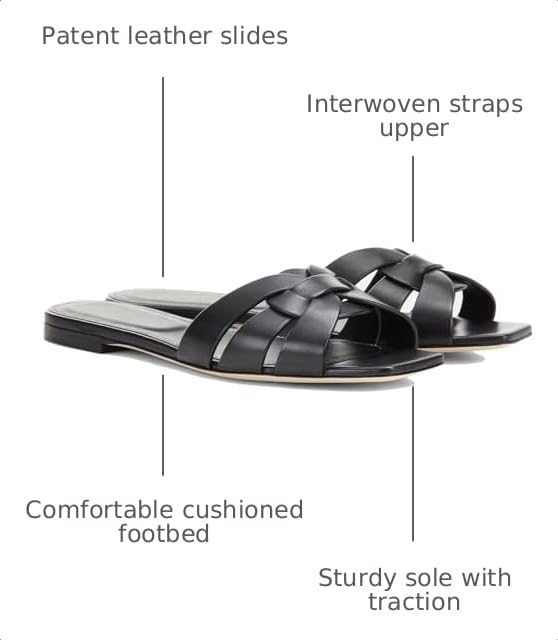 Image of THESHY Women's Flat Sandals Square Toe Patent Leather Comfortable Slip on Slippers Casual Summer Dressy Beach Slide Sandals for Women