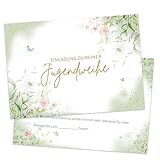 qingmeng 20 x Einladungskarten Jugendweihe Junge Mädchen, Deko Jugendweihe Junge Karten Einladung Endlich Erwachsen Eucalyptus für Jugendfeier Party