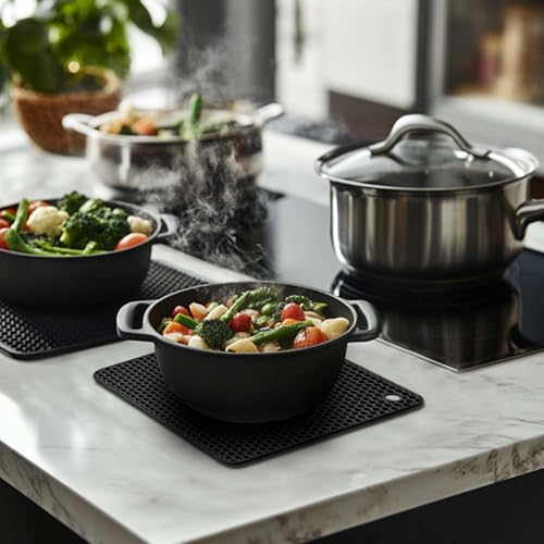 Image of Silicone Trivet Mats,Heat Resistant Pot Holders, Multipurpose Non-Slip Hot Pads for Kitchen Potholders, Hot Dishers, Jar Opener, Spoon Holder, Food Grade Silicone(Black Size Square 7.1''x7.1'')