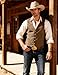 JEMITOP Men's Retro Western Cowboy Vest Faux Suede Leather Snap Waistcoat Slim Fit Casual Sleeveless Jackets Wedding Dress Vests with Pockets Brown XL