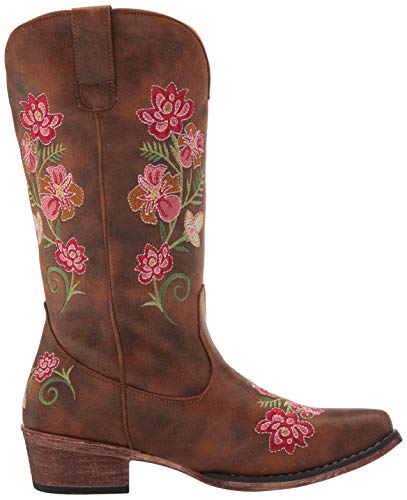 Image of ROPER Womens Riley Floral Embroidered Snip Toe Casual Boots Mid Calf Low Heel 1-2 inch - Brown