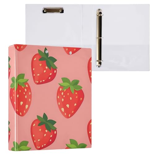 Image of 3 Ring Binder Strawberry Berry Red Fruit 1.5 inch Binders Three Ring Binders with Clipboard Fit 8.5'' x 11'' Paper 3 Interior PVC Clear Pockets for Office Supplies