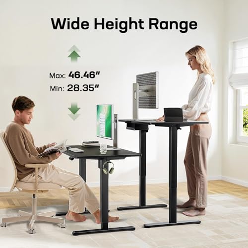 Image of Marsail Standing Desk, Height Adjustable Desk with One-Piece Desktop, 48 x 30 inch Black Sit Stand Desk with 4 Memory Presets for Home Office & Workstations (2 Packages)