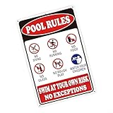 20,3 x 30,5 cm Pool Rules Schild, reflektierendes Aluminium-Metallschild für Schwimmbad, Wasserpark, Strand, wetterbeständig, Schwimmen auf eigene Gefahr, Dekorbrett mit vorgebohrten Löchern für