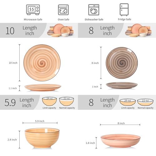 Image of Selamica Ceramic Plates and Bowls Sets,24 Pieces Dinnerware Sets for 6,Scratch Resistant Dish Set for holiday gathering,Dishwasher & Microwave Safe, Maillard