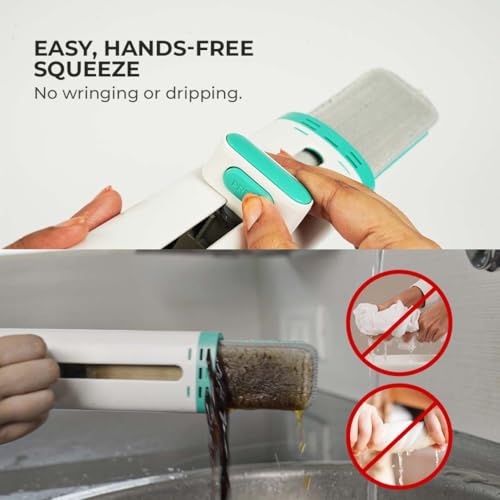 Image of HOFU Mini Mop for Kitchen with Self-Squeeze Mechanism | 3-in-1 Wipe, Mop & Brush | Microfiber Refill Pad - 1 Extra | Compact Design | White & Teal