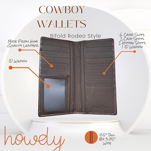 Men’s Long Leather Wallet – Basketweave with Cowhide Inlay, Triple Crosses & Embossed Cowboy Praying at Cross – Western Christian Bifold Checkbook Wallet3