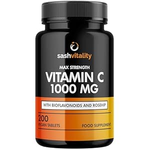 Vitamin C 1000mg – 200 Vegan Tablets – Added Bioflavonoids & Rosehip – Supports The Immune System and Reduces Tiredness and Fatigue – UK Made Sash Vitality – Anti-Inflammatory – Allery Support