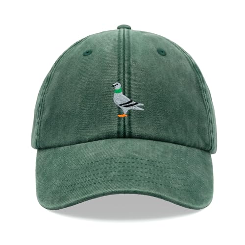 Pigeon Baseball Cap Vintage Washed Unisex Dad Hat Adjustable Bottle Green