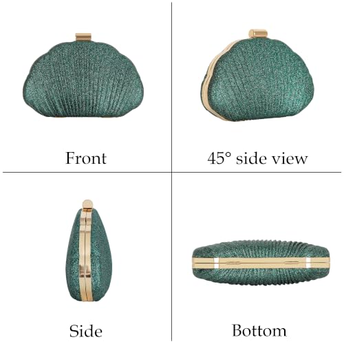 Image of Glitter Seashell Evening Clutch Purse Mini Chain Crossbody Bag Pu Leather Shell Pearl Shoulder Bag