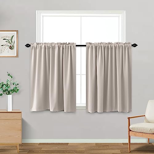 KOUFALL Small Winter Thermal Cafe Curtains for Kitchen Window Over