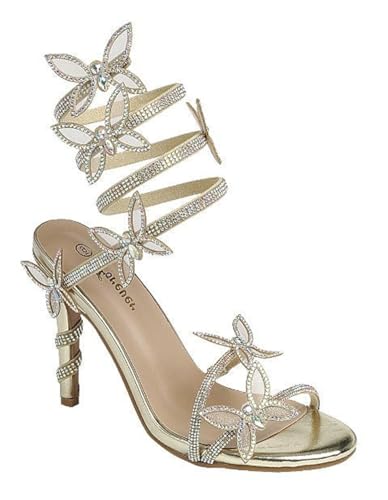 Image of Forever Link Women Rhinestone Butterfly Wrap up Stiletto Heel Sandals
