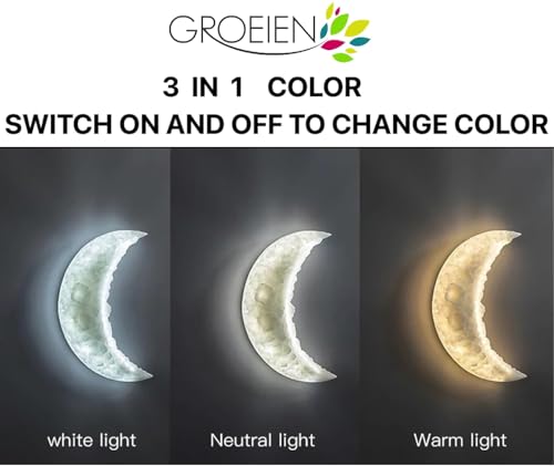 Image of Groeien 10W | 3 Color Crescent 3D Half Moon Wall Sconce Decor Wall Light for Bedroom Living Room Corridor Lighting Fixtures Wall Mount(Warm+Natural+Coolwhite)(Crescent Moon, 1, Count)