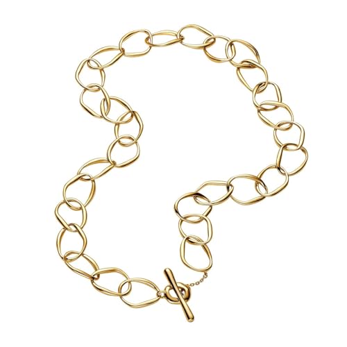 Pandora Essence 363881C00-45 - Catena a maglie organiche in argento sterling placcato oro 14 carati, 45 cm, 45 cm, Argento sterling, Nessuna pietra preziosa