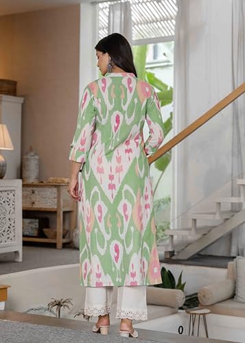 Image of Pistaa's Women's Floral Print A-Line Kurta with Lace Palazzos