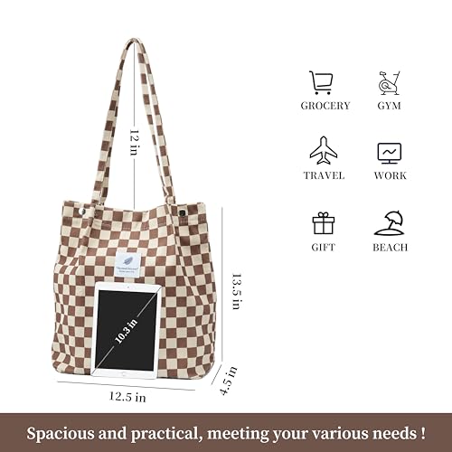 Image of TOPASION Cute Corduroy Tote Bag Canvas Shoulder Handbags for Women Travel Shopping