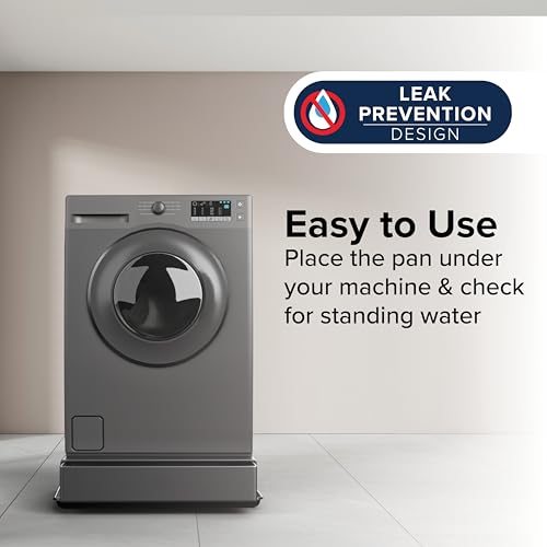 Image of Camco Low Profile Washing Machine Drain Pan with PVC Fitting - 29 inch x 33 inch ID and 30.5 inch x 34.5 inch OD - Protects Your Floors from Washing Machine Leaks - Easy to Use - Graphite - 20784