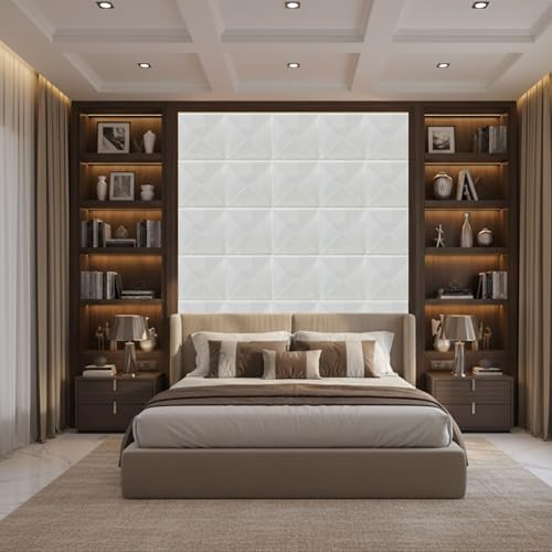 Image of Kayra Decor 3D PVC Wall Panels for Bedroom & Living Room | Line Design |White Color | 19.7 x 19.7 Inch | Pack of 18 | 48.42 Sq Ft