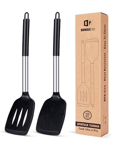 Comparison: Best Spatula For Eggs Non Stick Pan 6 Pack of 2 Silicone Solid Turner, Non Stick Slotted Kitchen Spatulas, High Heat Resistant BPA Free Cooking Utensils, Ideal Cookware for Fish, Eggs, Pancakes(Black)
