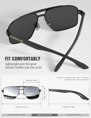 Image of Luenx Aviator Sunglasses Polarized Men Women Square UV400 Driving