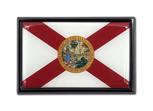 Image of Elektroplate Premium Florida FL Flag All Metal Black Frame Chrome Emblem for Cars, Trucks, and All Auto | Universal Fit at 2.5 inch x 3.8 inch | Weatherproof