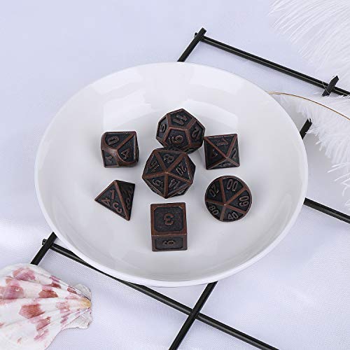 STYLIFING Metal Dice Set Polyhedral DND Role Playing Game Dice Set with Storage Bag for RPG Dungeons and Dragons D&D Math Teaching Tabletop Games (Burnished Bronze)