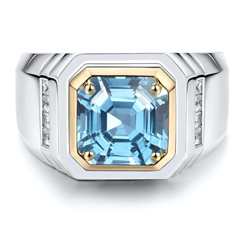 2.5CT Asscher Cut Gemstone Engagement Ring for Men,Silver 10K 14K 18K Solid Gold Men's Gemstone Wedding Bands Birthstone Rings for Anniversary Wedding Size 4-16