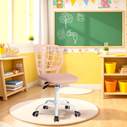 FurnitureR Kompakter Klassenstuhl, ergonomischer Sitz für Schule, Rückenlehne aus atmungsaktivem Netzgewebe, höhenverstellbar, vielseitiger Stuhl für Lehrer, leicht zu verschieben, um 360 °, Rosa