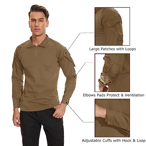 Tacvasen Mens Combat Shirts Quarter Zip Shirts Long Sleeve Military Short Tactical Clothes All-Season Hiking Stretch Tops Tactical Shirts With Pocket #TOP5