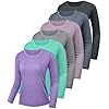Kinglaman 6 Pack Women's Quick Dry Fit Long Sleeve Shirts, UPF 50+ Rash Guard Swim Fishing SPF UV Sun Protection Shirts 1 Black 1 Gray 1 Blue 1 Purple 1 Dark Pink 1 Green XX-Large