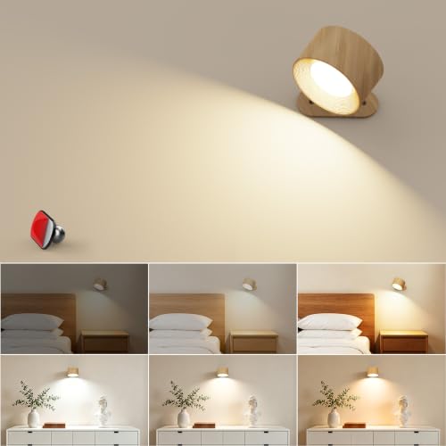 Battery Operated Wall Light 1Pack LED Wall Lamp with 360Adjustable Lighting Indoor Wall Light with 3 Color Modes 3 Brightness Levels Touch Control Wall Mounted Lamp for Bedroom Reading Bedside
