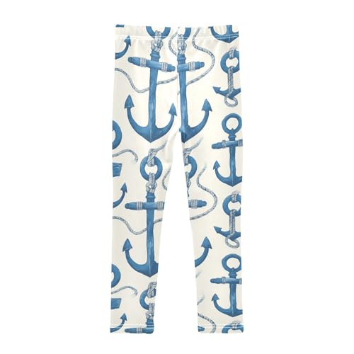 Navy Blue Striped Rope and Ocean Kids Girl's Cotton Leggings Stretchy Full Length Workout Pants Running2