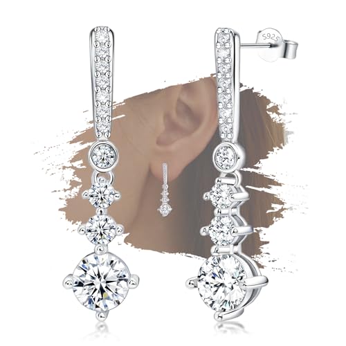 Sterling Silver Dangle Studs CZ Earrings Charms Hypoallergenic Fashion Dainty Stud Jewelry with Cubic Zirconia Birthday Gift for Women