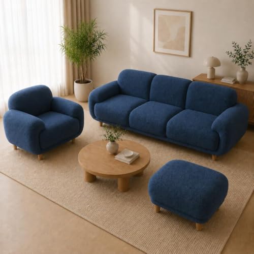 Image of Modern Classic Chesterfield Sofa for Living Room Bedroom Reception and Office 3+1+Ottoman Sofa for Living Room (Blue)