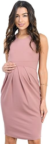 LaClef Women's Knee Length Midi Maternity Dress with Front Pleat, Medium, Mauve