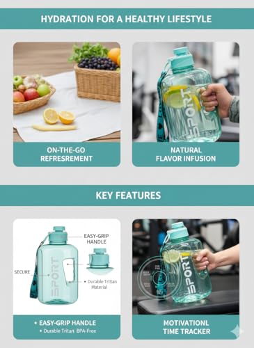 Image of 2000 Ml, 2500 Ml Sports Gallon water Bottle Motivational Time Marking Leak Proof Thunder for Fridge for Traveling, Sports, Gym, Camping, Hiking - (Blue - Orange)