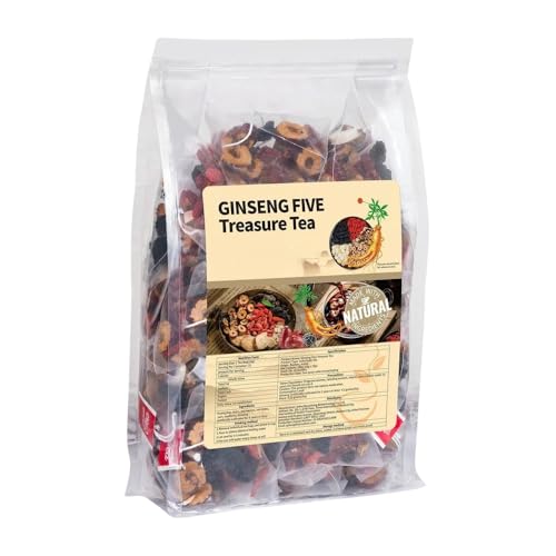 Ginseng & Mulberry Herbal Tea, Ginseng Five Treasures Tea Kidney Tea, Kidney Cleanse Detox Char for Women & Men, Traditional Chinese Herbal Teabags, Organic Healthy Teabags (1 Pack/25 Bags)
