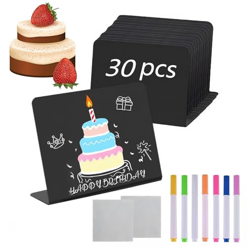 Juego de 39 placas de precio, carteles de buffet para escribir, pizarras pequeñas para escribir (100 x 75 mm) con 30 pizarras, 7 rotuladores, 2 paños