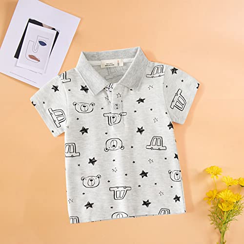 Toddler Boys Polo Shirt Short Sleeve Pattern Shirts Cute Print Tops for Kids Cozy Collared Neckline Button Front Tees2