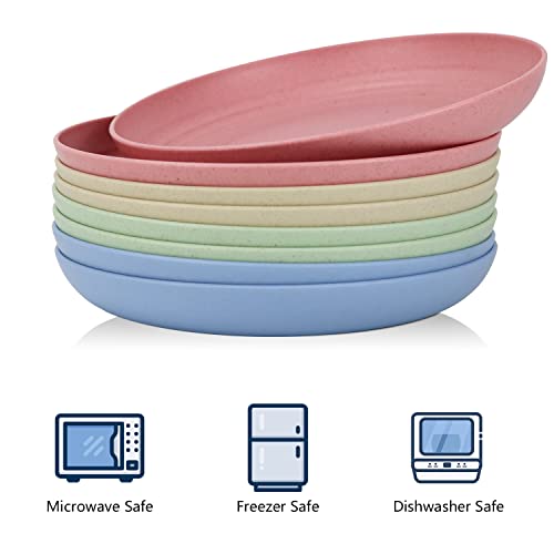 Image of Homienly Unbreakable Deep Dinner Plates Wheat Straw Plates Sets Microwave and Dishwasher Safe Plastic Plates for Kitchen, Camping, Picnic, 8 PCS Lightweight Plate for Dessert (Fresh Light, 10 inch)
