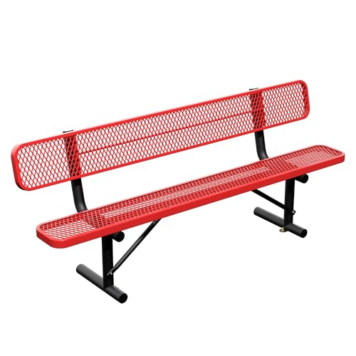 Image of 8FT Park Bench for Outside Heavy Duty Metal Mesh Bench with Back Portable Frame, Commercial Steel Bench Outdoor Garden Benches for Lawn, Park, Deck, Garden, Patio, Porch (Red, 8FT)