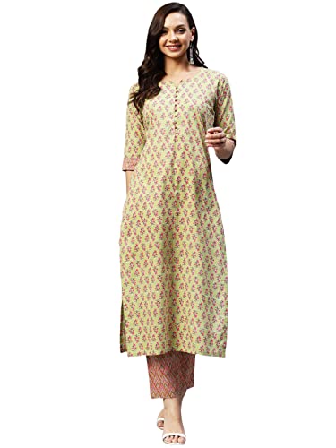 Image of GoSriKi Women's Cotton Blend Kurta With Pant