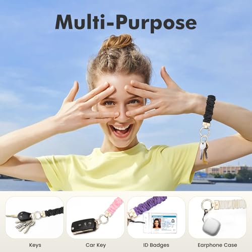 Image of Scrunchie Keychain Wristlet, Key Chain for Car Keys with D Ring, Stretchy Phone Charms with Tether Tab for Women.