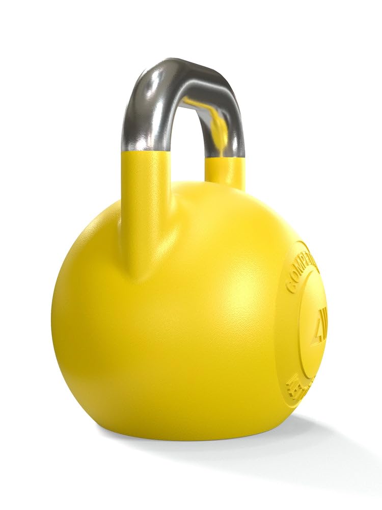 Atletica Kettlebell da competizione, 16 kg, giallo, in ghisa sferica, qualità da studio, logo discreto, codice colore competizione per una facile maneggevolezza, allenamento funzionale per tutto il