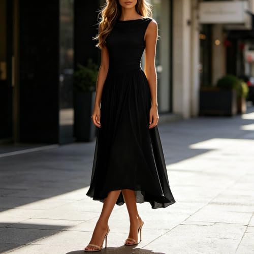 Robe de bureau cocktail noire à coupe fluide élégante - 2