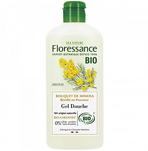 Floressance - Gel Douche Bouquet de mimosa Bio - Sans Huile de Palme - Certifié Bio Cosmos Organic - Flacon 100% Végétal, 250 ml